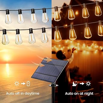 OHLUX 120FT Solar String Lights Outdoor with Remote, 2200K Soft Warm Patio Lights with 52 Shatterproof Tear-Drop LED Filament ST38 Bulbs, Dimmable Outside Edison Hanging Light for Backyard Deck Roof