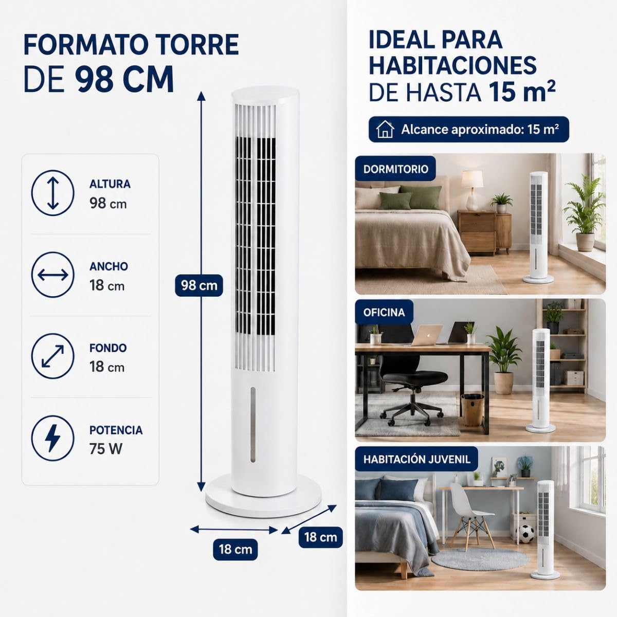 InnovaGoods - Climatizzatore evaporativo portatile Torre 4 in 1, ventilatore, umidificatore, diffusore di aromi, telecomando, 3,5 l, 3 velocità, timer, oscillazione 45°, silenzioso <46 dB