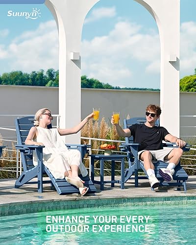 Miniatura 3 de Juego de 2 sillas plegables Adirondack con otomana retráctil, sillas Adirondack de plástico con 2 portavasos, silla de patio resistente a la