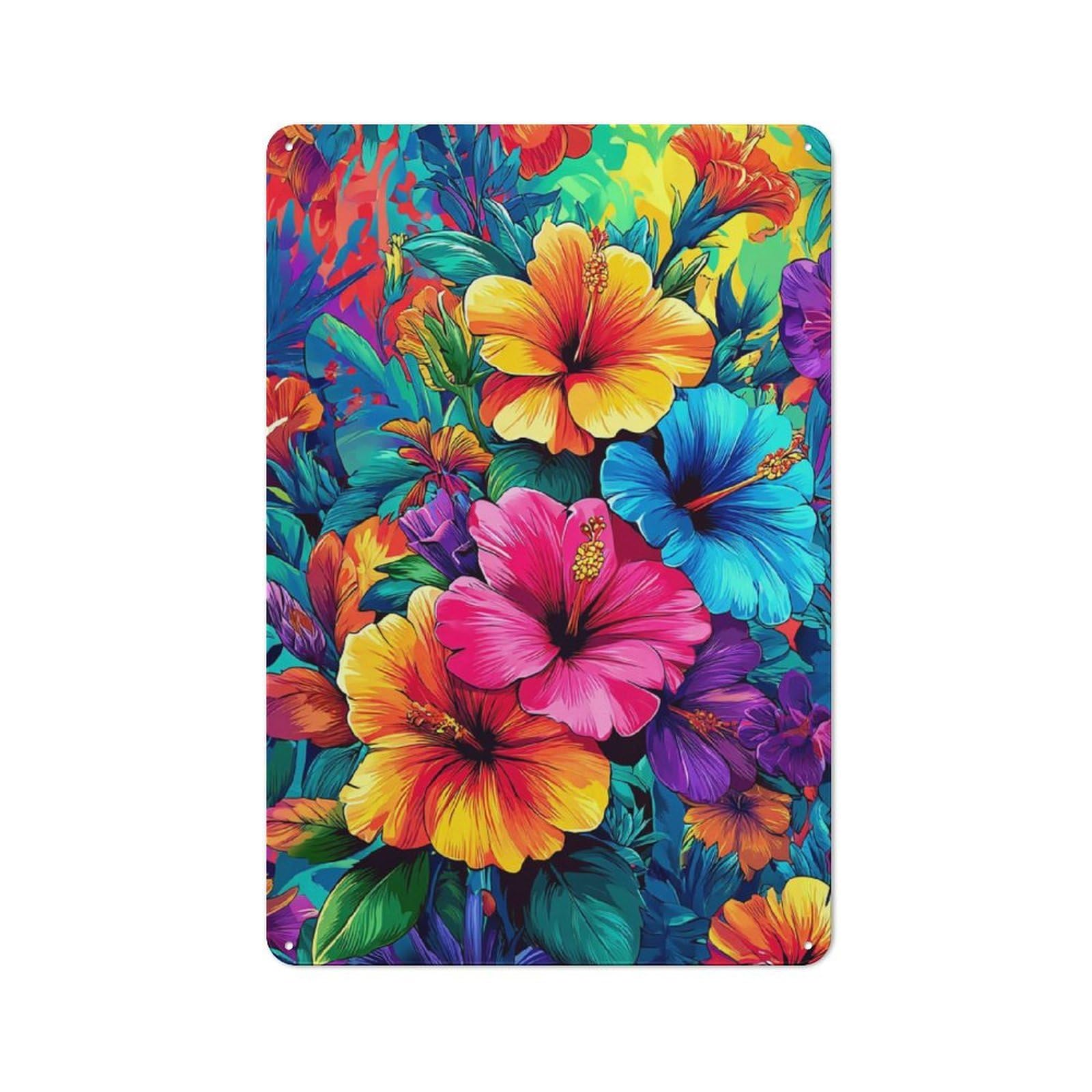 Junmoney Vibrant Tropical Floral Burst Modern Retro Metal Wall Decor 30X20cm, Metal Wall Sign For Loft, Studio, Office Or Creative Room