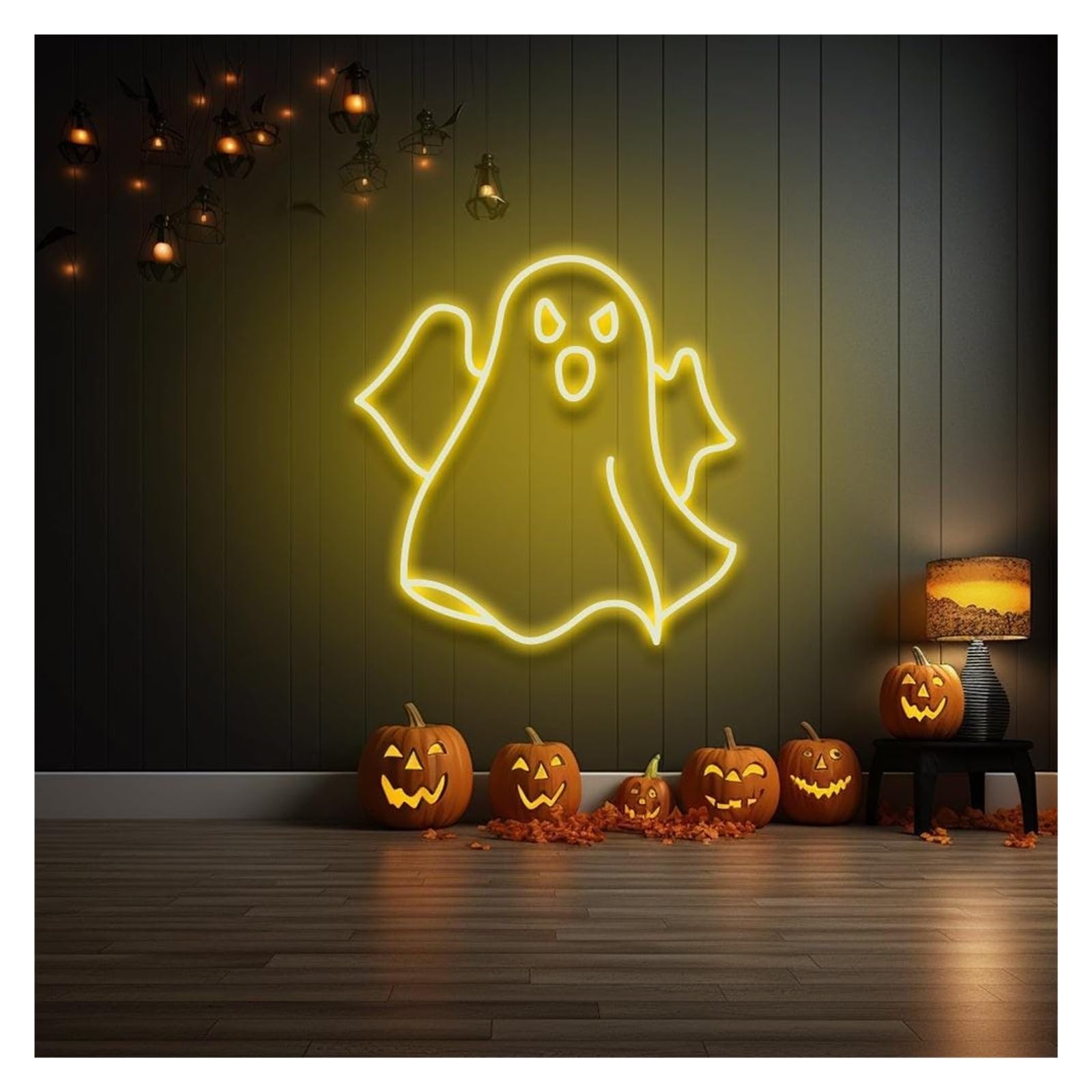 RONGCH Hanging Art Signs Halloween Ghost Neon Sign Gameroom Bedroom Bar Livingroom Birthday Party Wall Decoration 45cm