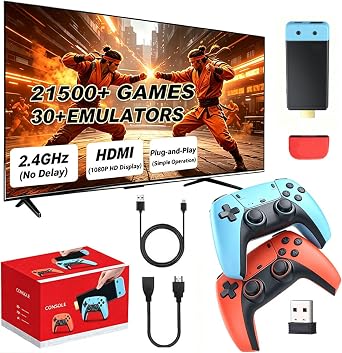 2026 Retro Game Console Video Game, 21500+ Retro Games with 2 Gamepads, Plug & Play for TV HDMI