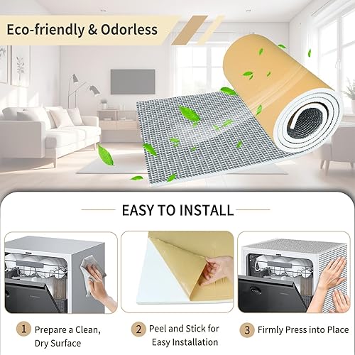 Miniatura 6 de TroyStudio Espuma de celda cerrada PEF a prueba de sonido con papel de aluminio, autoadhesiva de 13 x 78 pulgadas, lámina de espuma blanca con