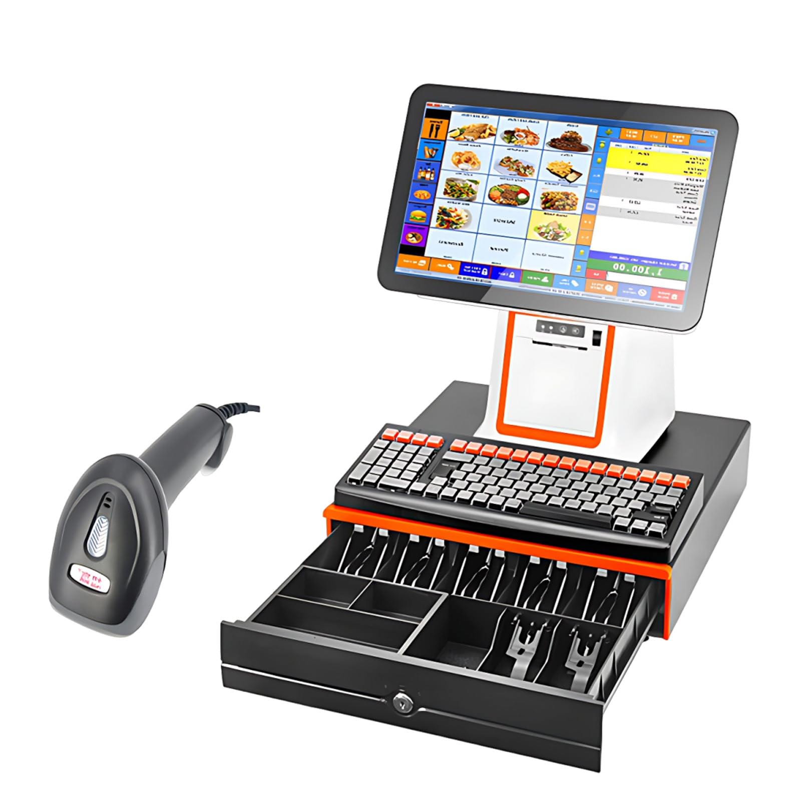 SHAHRYAR Caisse Enregistreuse Intelligente,Caisse Enregistreuse Tout-en-Un, Caisse Enregistreuse Tactile avec Caisse Et Clavier,Écran Tactile 15,6 Pouces, Blanc Noir,White