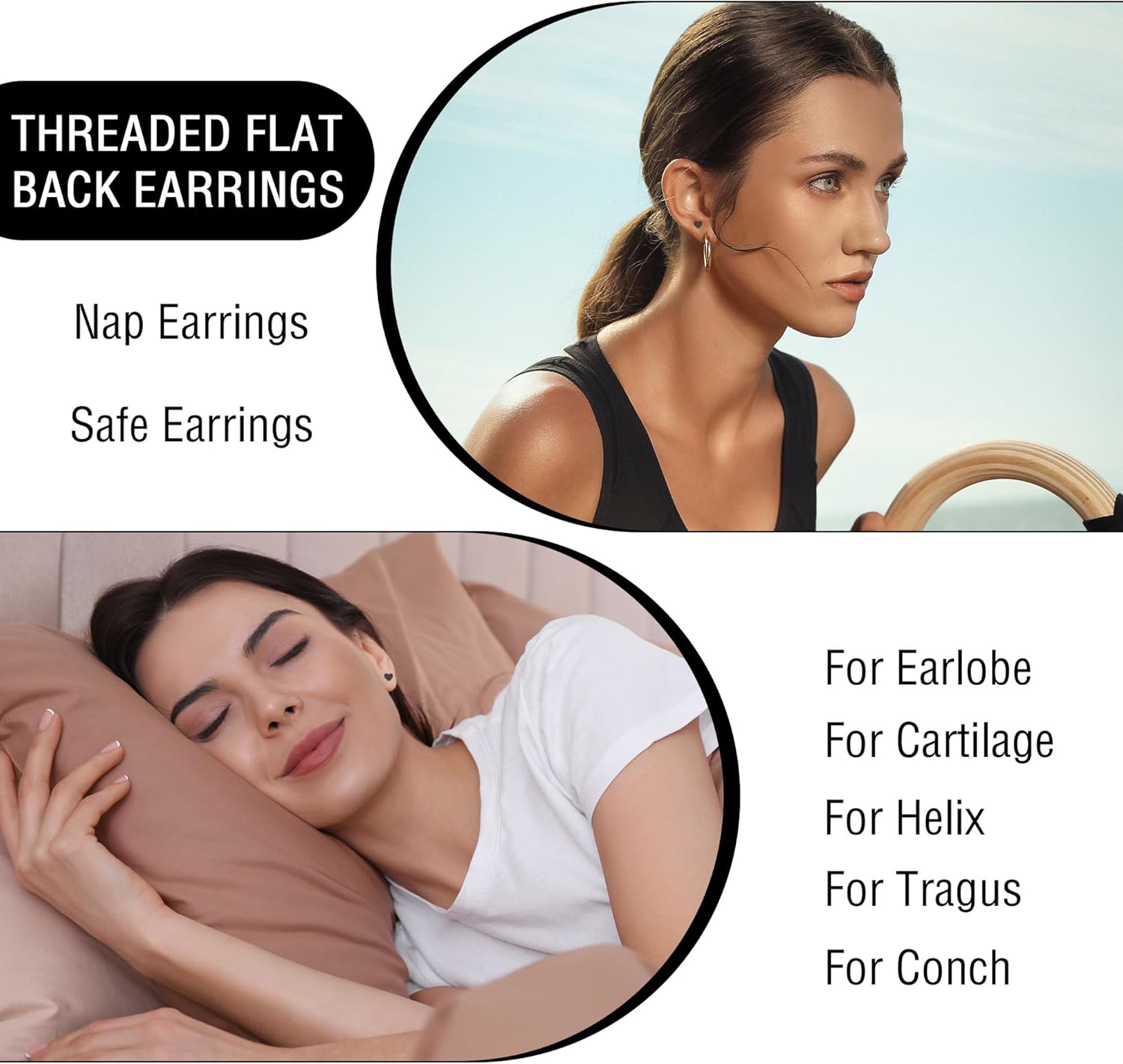 ZDE Women Flat Back Heart Earrings Non-Nickel Star Earrings Titanium Hypoallergenic Cartilage Moon Earrings Stud for Sensitive Ears Simple Classic 5mm Flat Stud Earring - Image 4