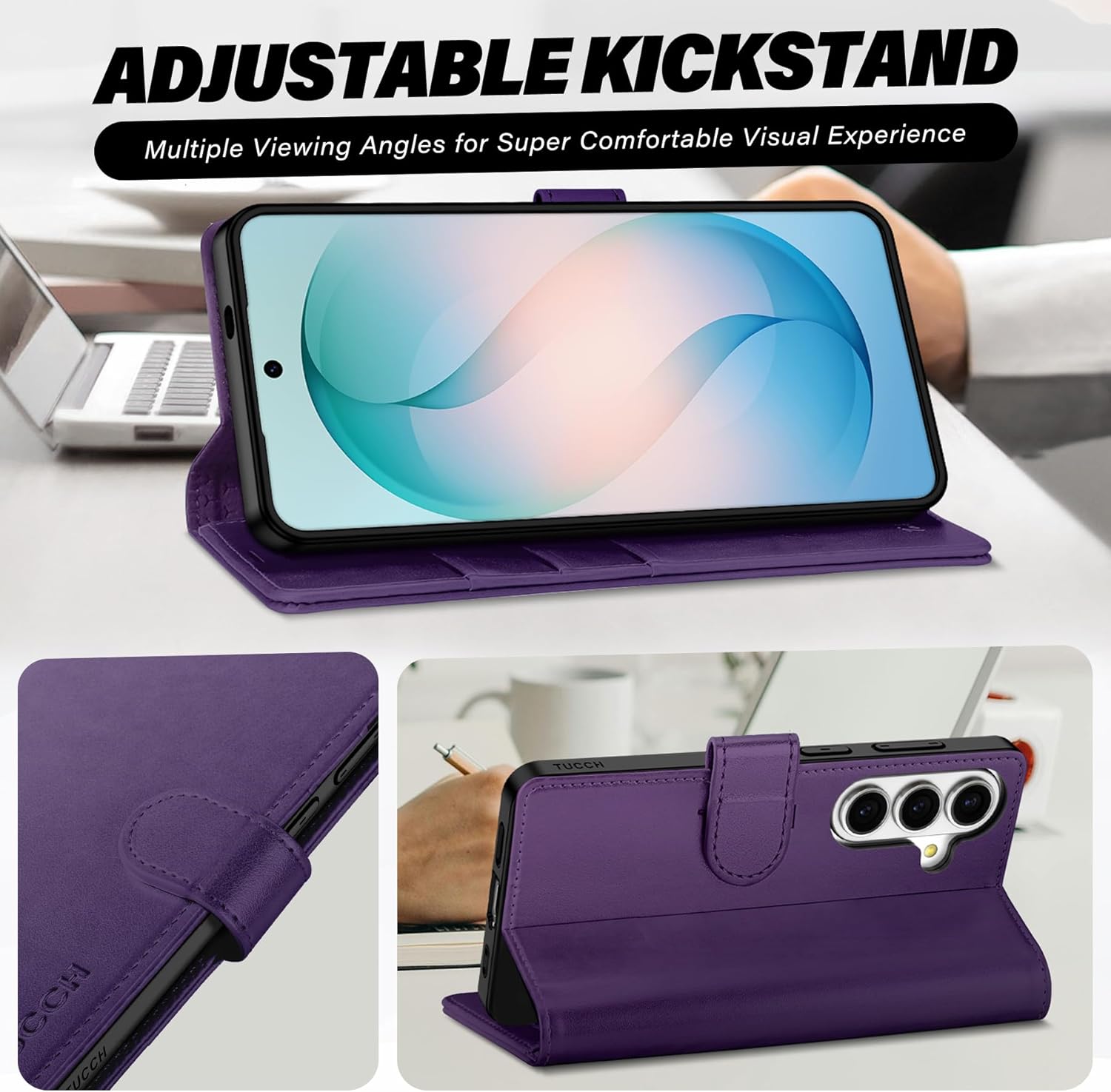 TUCCH Wallet Case for Galaxy S26 5G with [TPU Shockproof Interior Case] [RFID Blocking] Folio Stand 3 Card Slot, Magnetic PU Leather Protective Folio Cover Compatible with Galaxy S26 6.3", Deep Purple