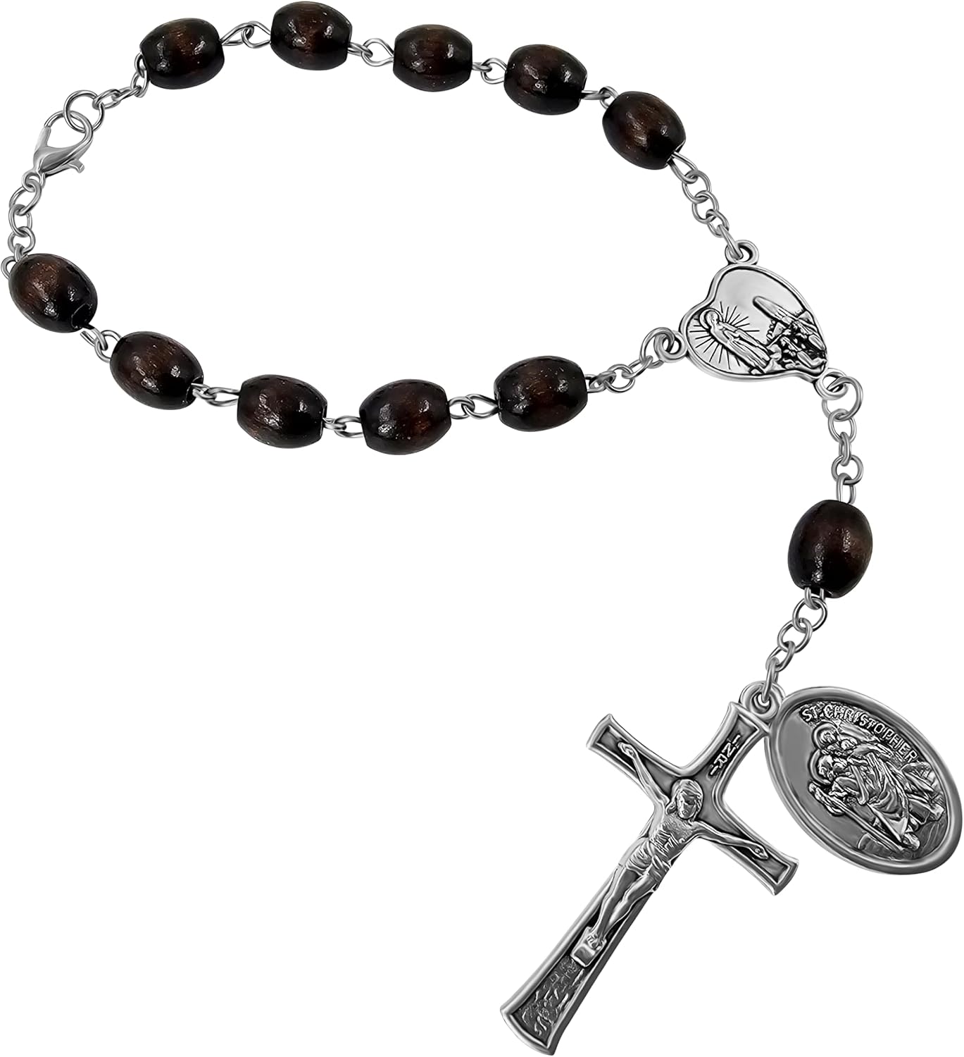 TALISMAN4U St Christopher Pocket Rosary for Car Rearview Mirror Wood Beads | One decade Catholic rosary, Our Lady of Fatima medal, Jesus Crucifix, Travel Blessing Amulet, Religious Gift for Men Women