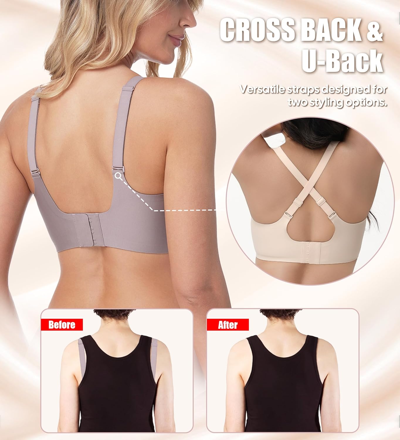 Jelly Wireless Bras for Women Push Up Deep V Seamless Comfort Plunge No Underwire Bra with Adjustable Straps Everyday Bras - Image 3