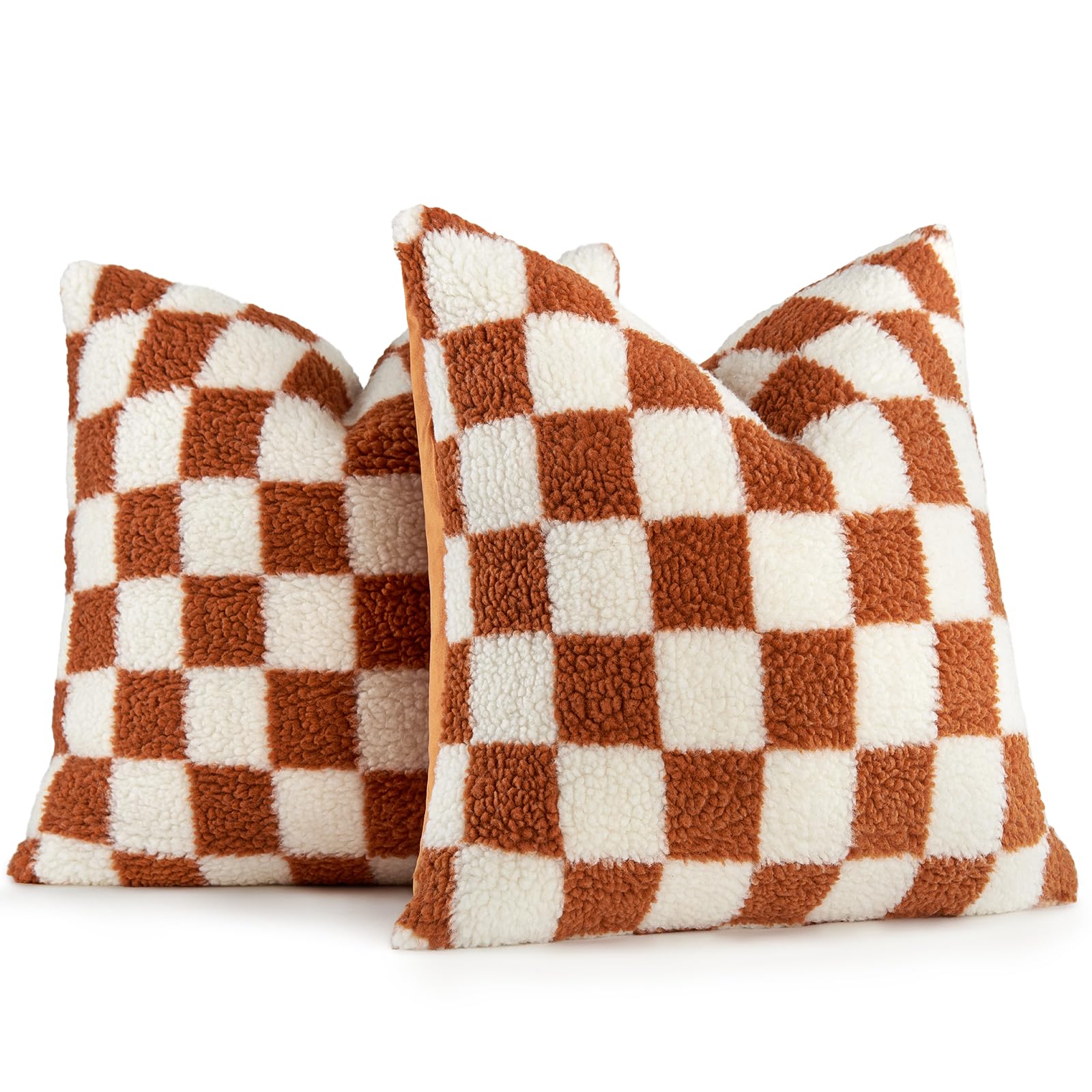 AmHoo 2 Pack Checkerboard Throw Pillow Covers 18x18 Inch Burnt Orange