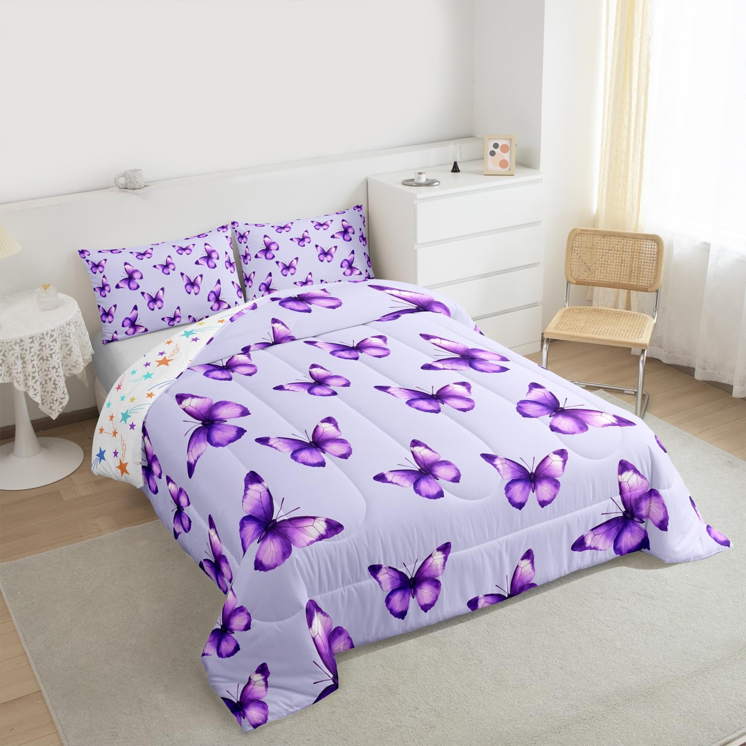 Feelyou Butterfly Bedding Set Soft for Boys Girls, Butterflies Print Comforter Set Twin Size Beautiful Duvet Quilt Microfiber Animal Bedroom Decor 2 Pcs with 1 Pillow Cases