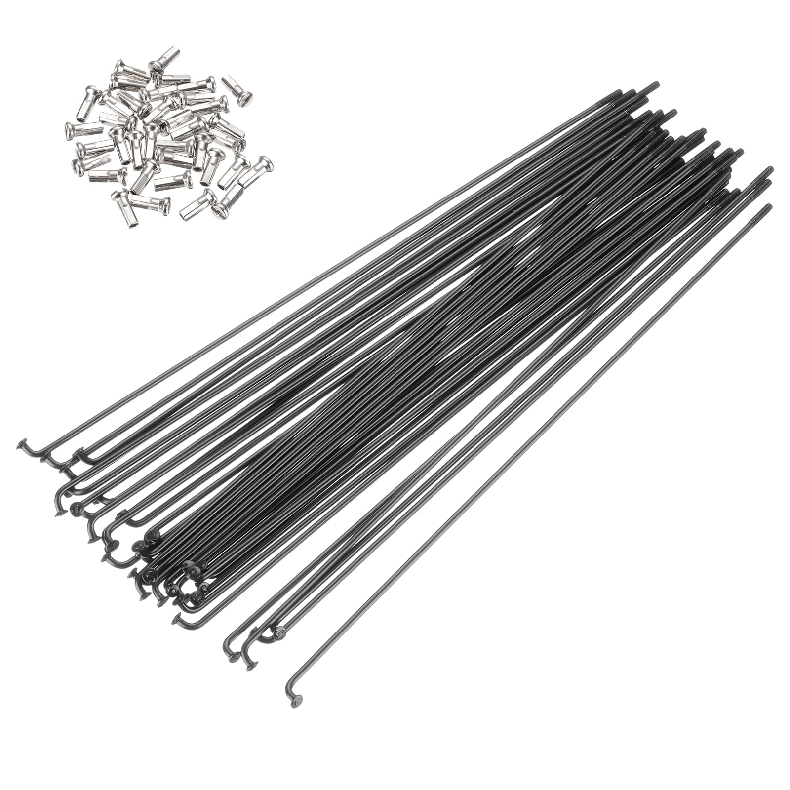 PATIKIL 14G Bicycle Spokes 194 Mm/7.64 Inch, 36 Pcs Stainless Steel J Bend 2mm Mountain Bike Spokes with Brass Nipples for City Road Bike Electric Bike MTB Wheel Spokes, Black