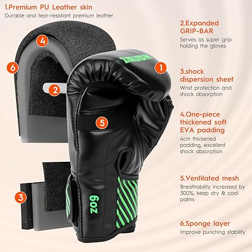 Miniatura 3 de Guantes de boxeo para niños, guantes de boxeo juveniles de 6 onzas para 3 a 14, moldeados de una pieza, guante de entrenamiento de boxeo para