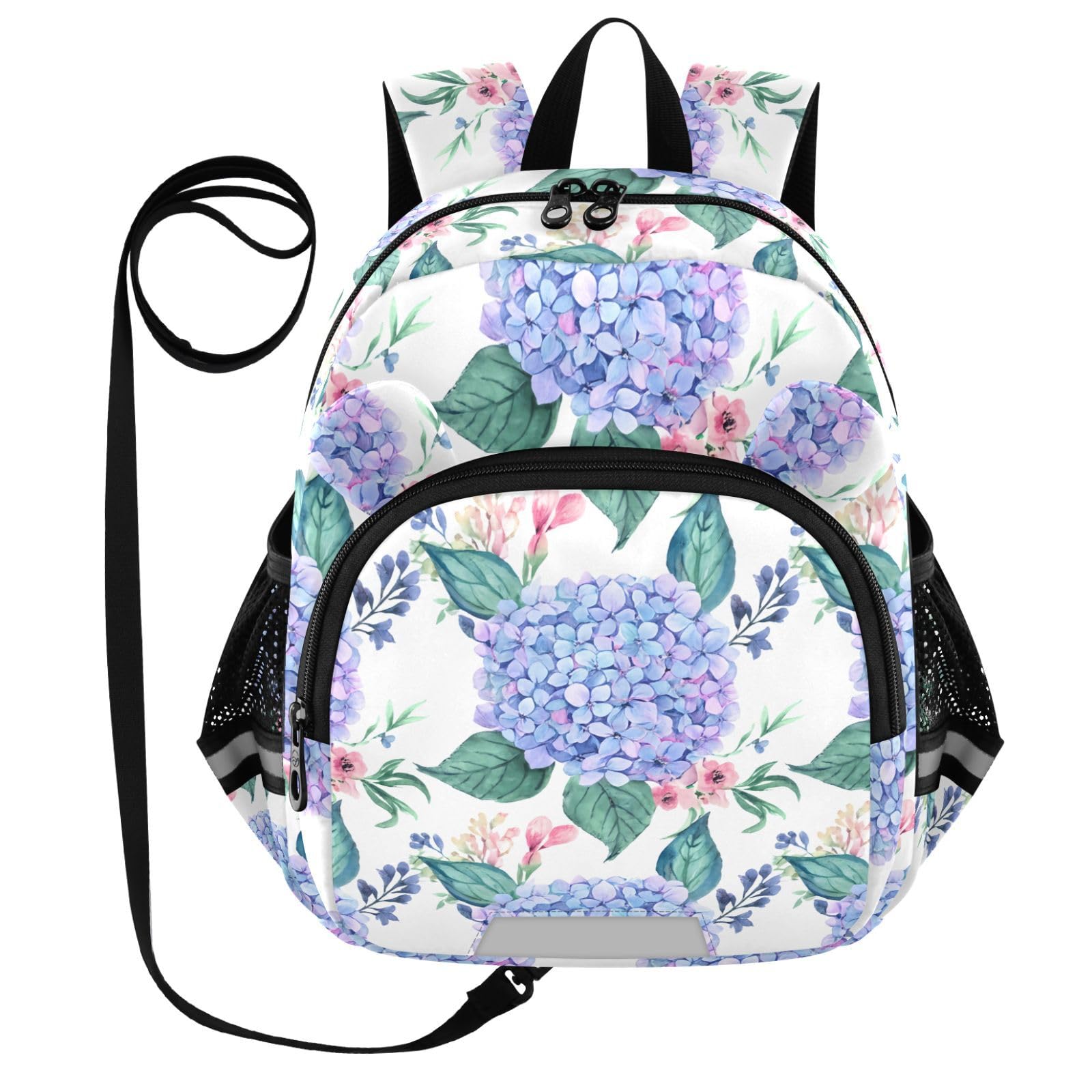 Hydrangea Blossom Leaves White Toddler Harness Backpack for Boys Girls 3-6 Years Kids Backpack with Anti Lost Safety Leash Child Leash Backpack for Walking Travel Preschool