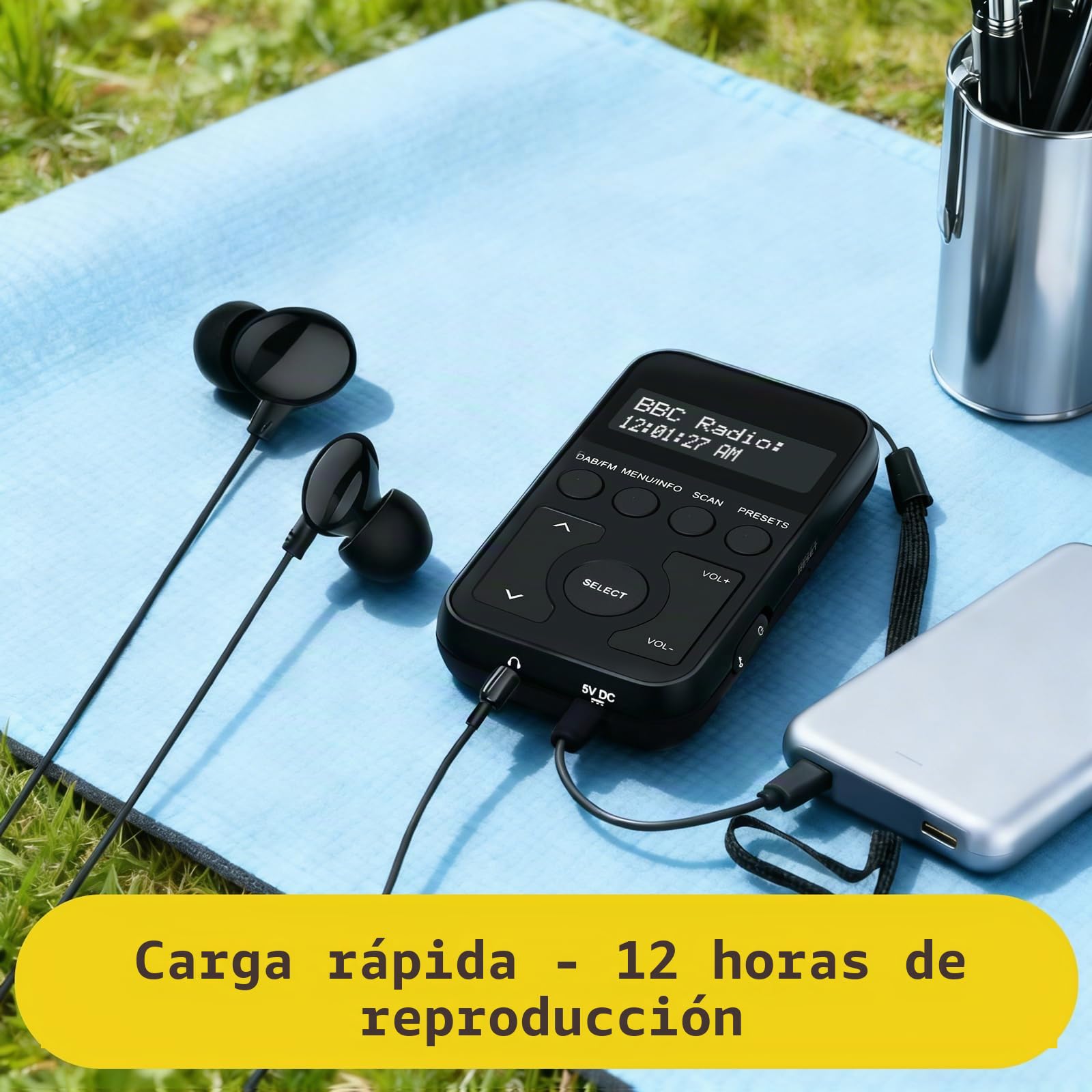 MP1 Radio Portátil Pequeña Dab/Dab+ y FM,Mini Radio de Bolsillo Digital Batería Recargable con Auriculares,Botones bloqueables,batería o Red alimentada,20 Estaciones preestablecidas (Negro)