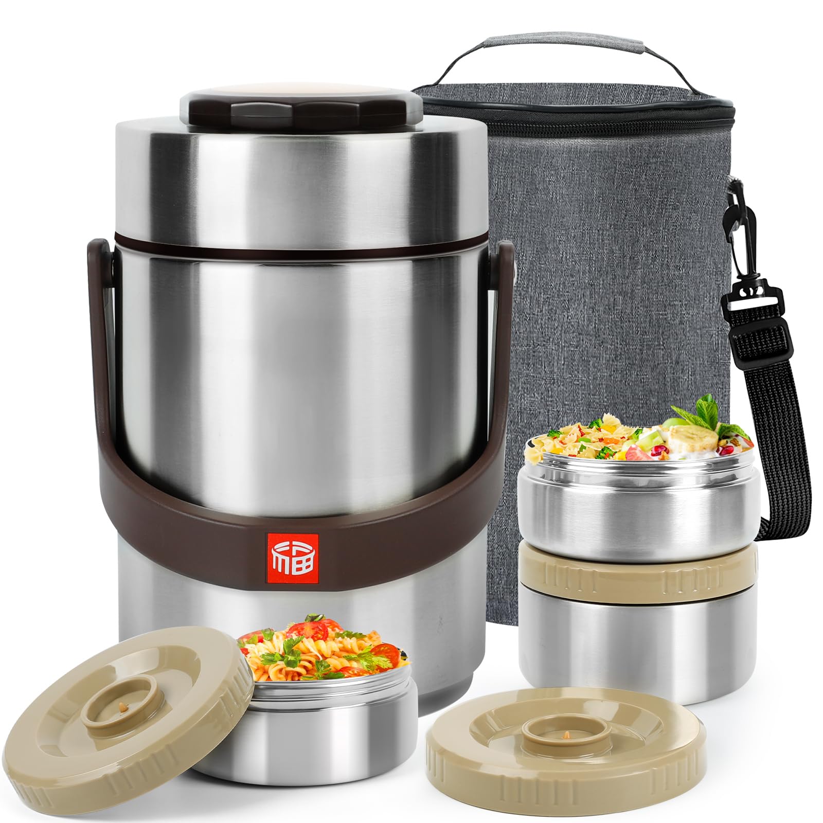 Termo para comida caliente y sopa, 67 onzas, contenedor de alimentos apilable, sellado de 3 capas con bolsa de almuerzo, ideal para comidas diarias de oficina, almuerzos escolares y cenas al aire
