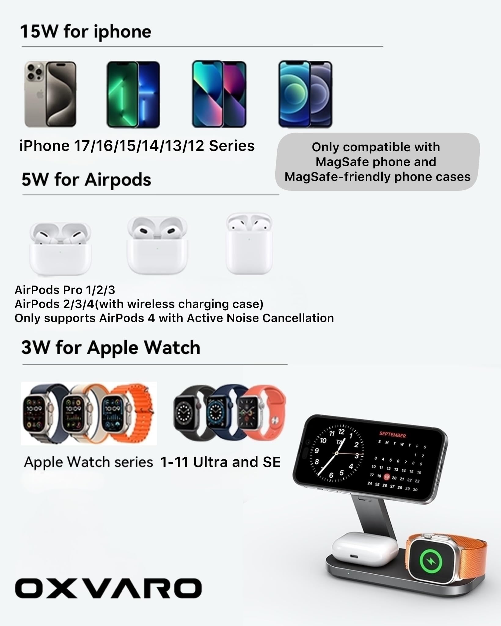 3 in 1 Wireless Charging Station - Foldable Wireless For iPhone, Apple Watch And AirPods | Travel-Ready iPhone Magsafe Charger Stand | Compact Fast Charge Stand | Adapter Included (Black) — view 9