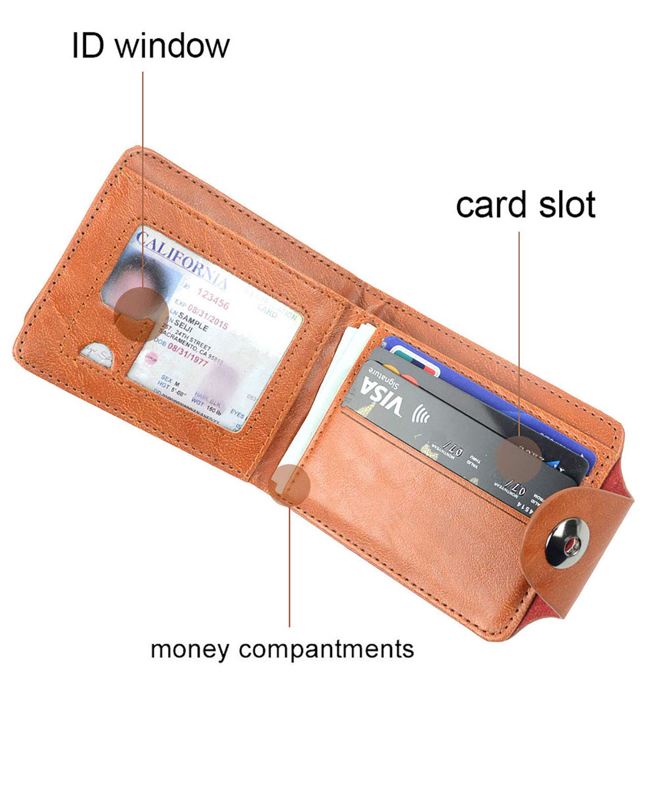 POPUCT New Men's US Dollar Bill Money Bifold Wallet(Brown-Small)