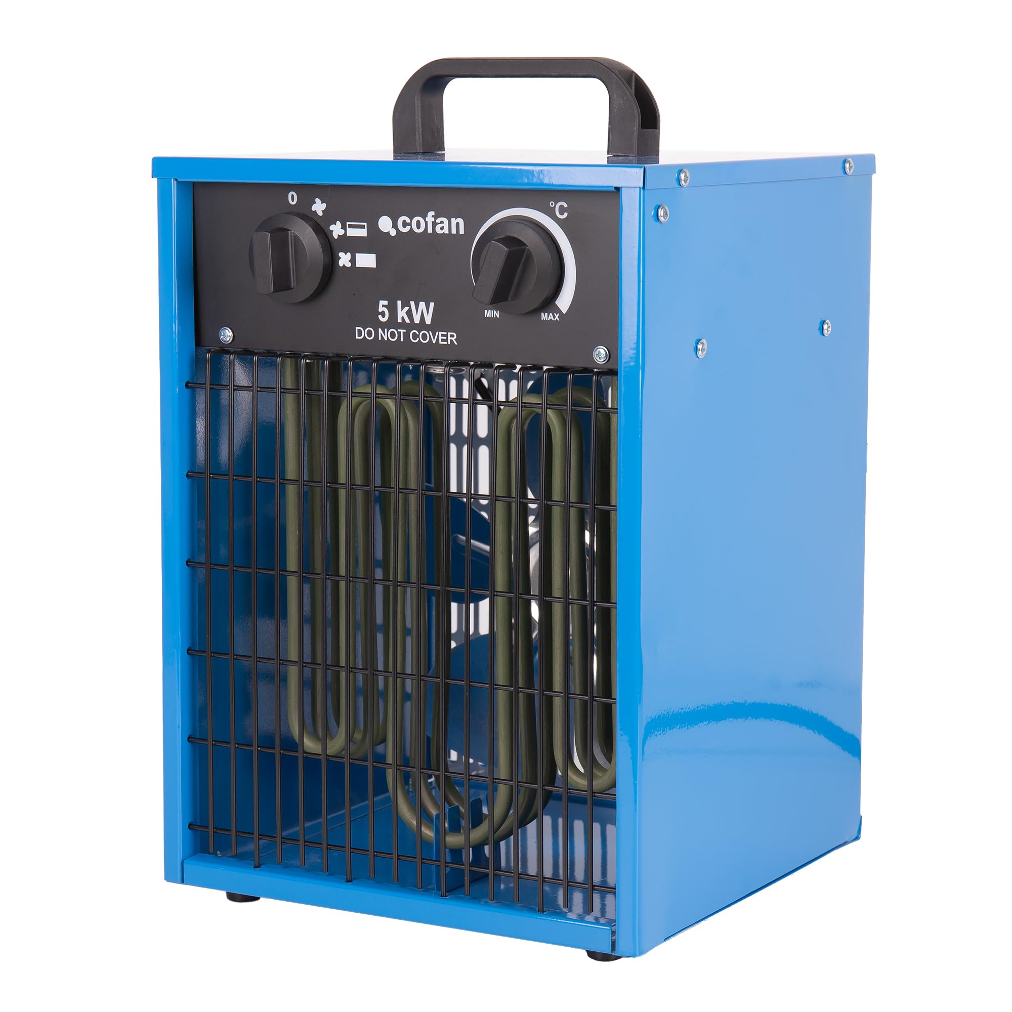 Cofan Grzejnik przemysłowy 5000 W | 3 poziomy mocy | Regulowany termostat | Funkcja wentylatora | Gniazdo trójfazowe (5 pinów) | Nadaje się do użytku przemysłowego