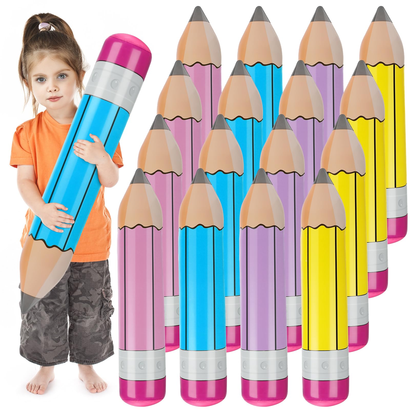 16 Pieces Giant Inflatable Pencil Balloons 28.7 Inch Jumbo Blow Up Pencils Funny Hanging Classroom Decoration for Back to School, Graduation, Photo