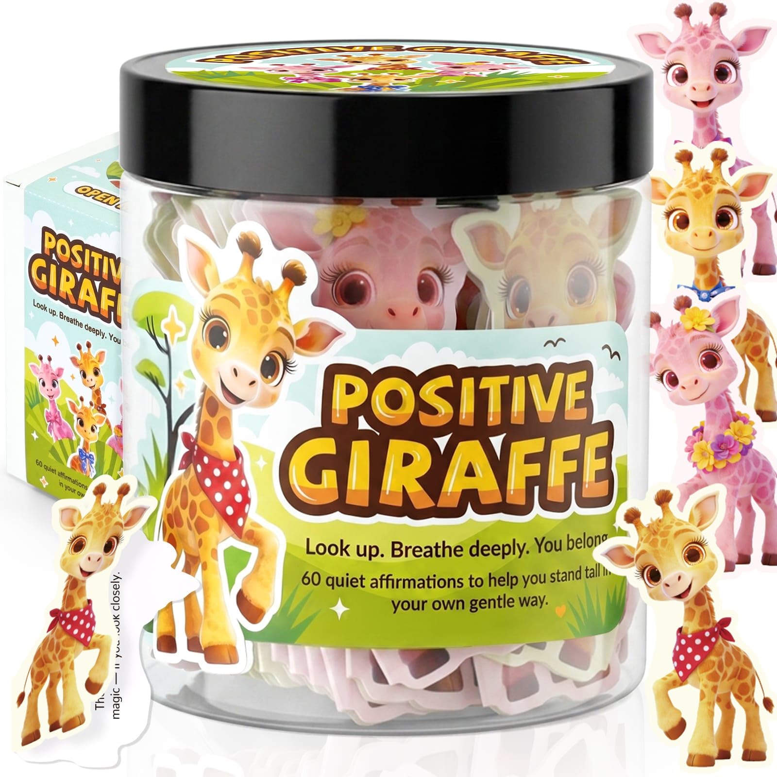 WERNNSAI Giraffe Positive Affirmation Jar - 60PCS Affirmation Cards for Kids Adults Birthday Gift Idea Inspirational Cards Jar Daily Positive Quotes Card Motivational Self Care Gift