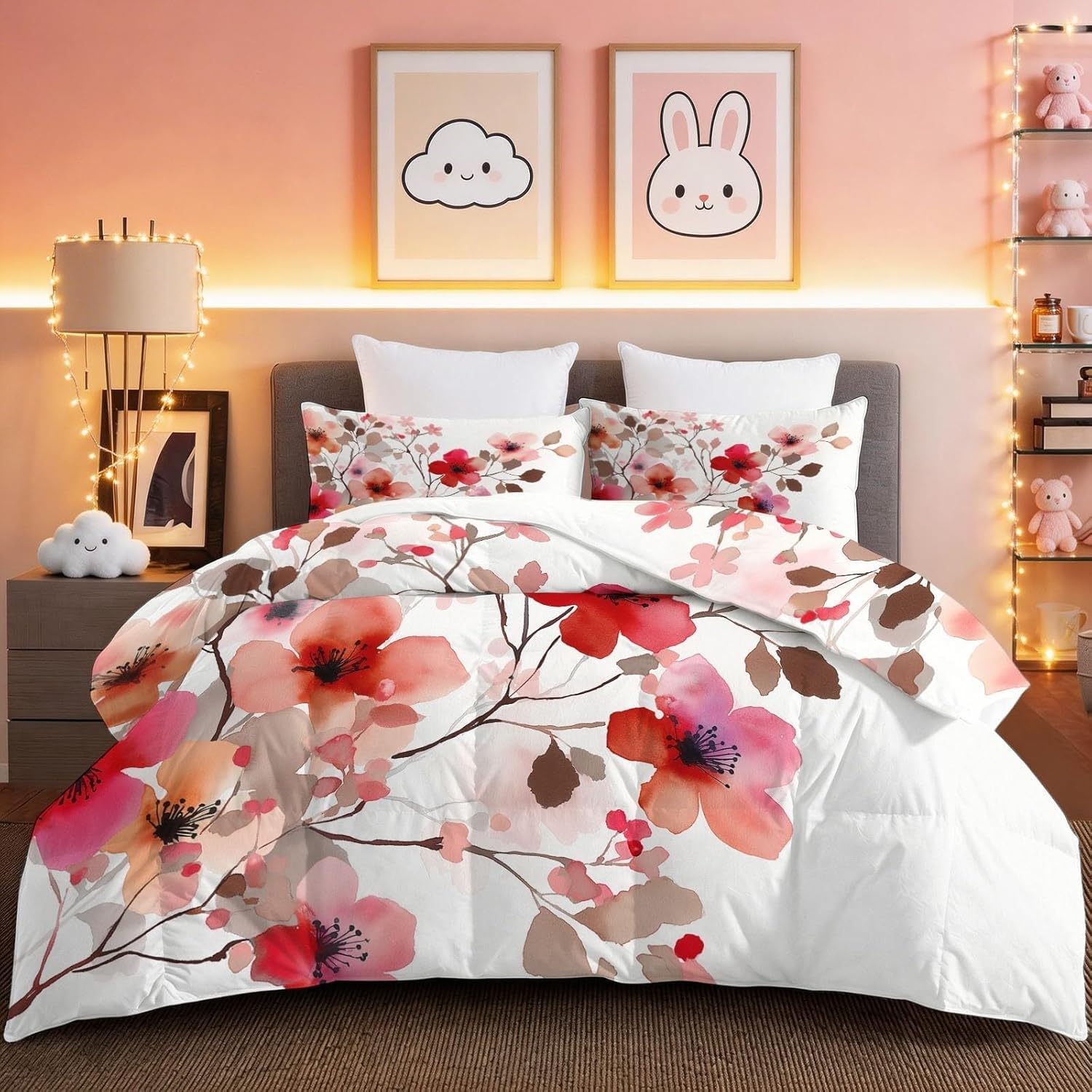 Couette sans housse lavable 240x260 rose et édredon microfibre 2 personnes