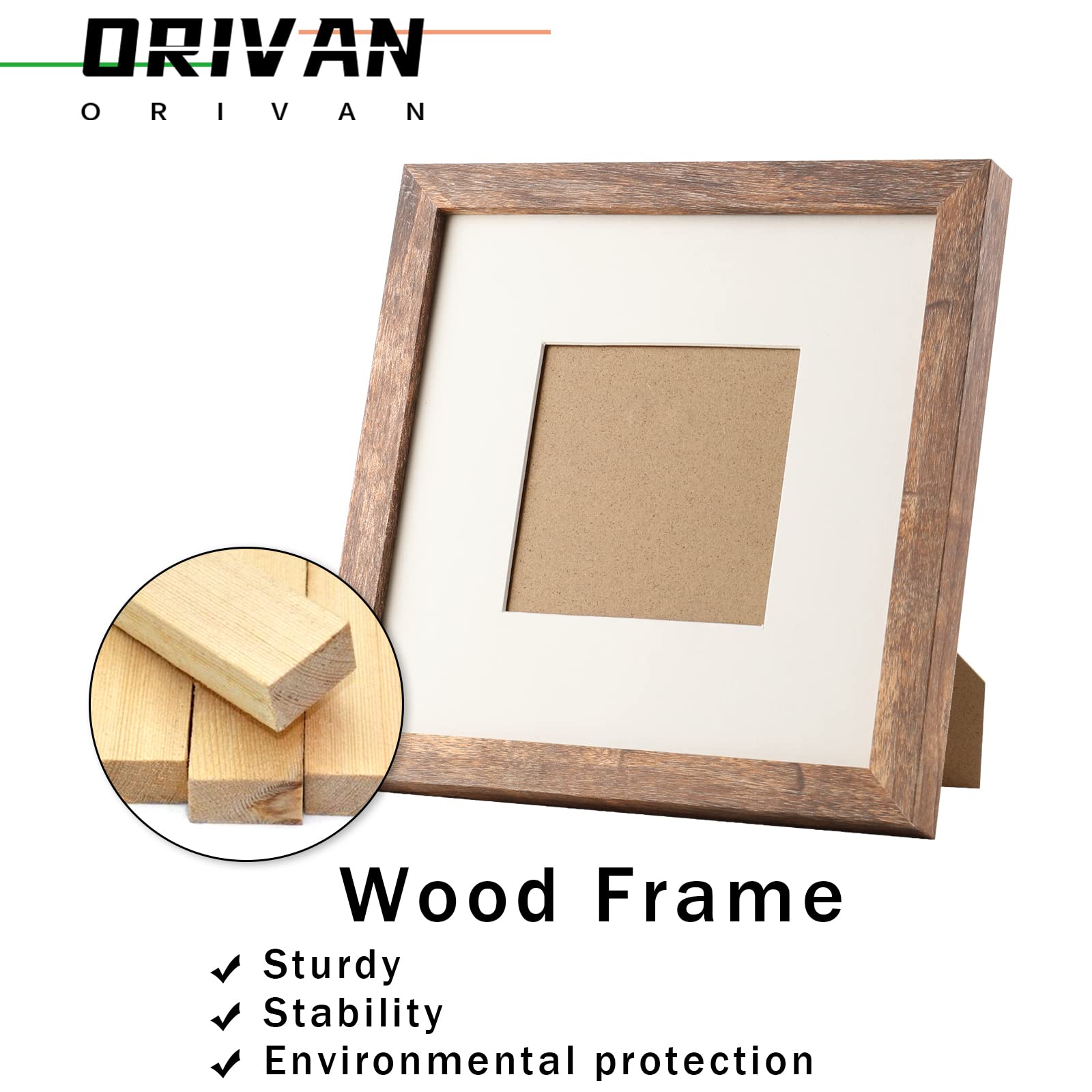 Husteria 10x10 Square Picture Frame – Natural Walnut Wood, Matted To 6x6 Or 8x8, Wall Or Tabletop - View #5