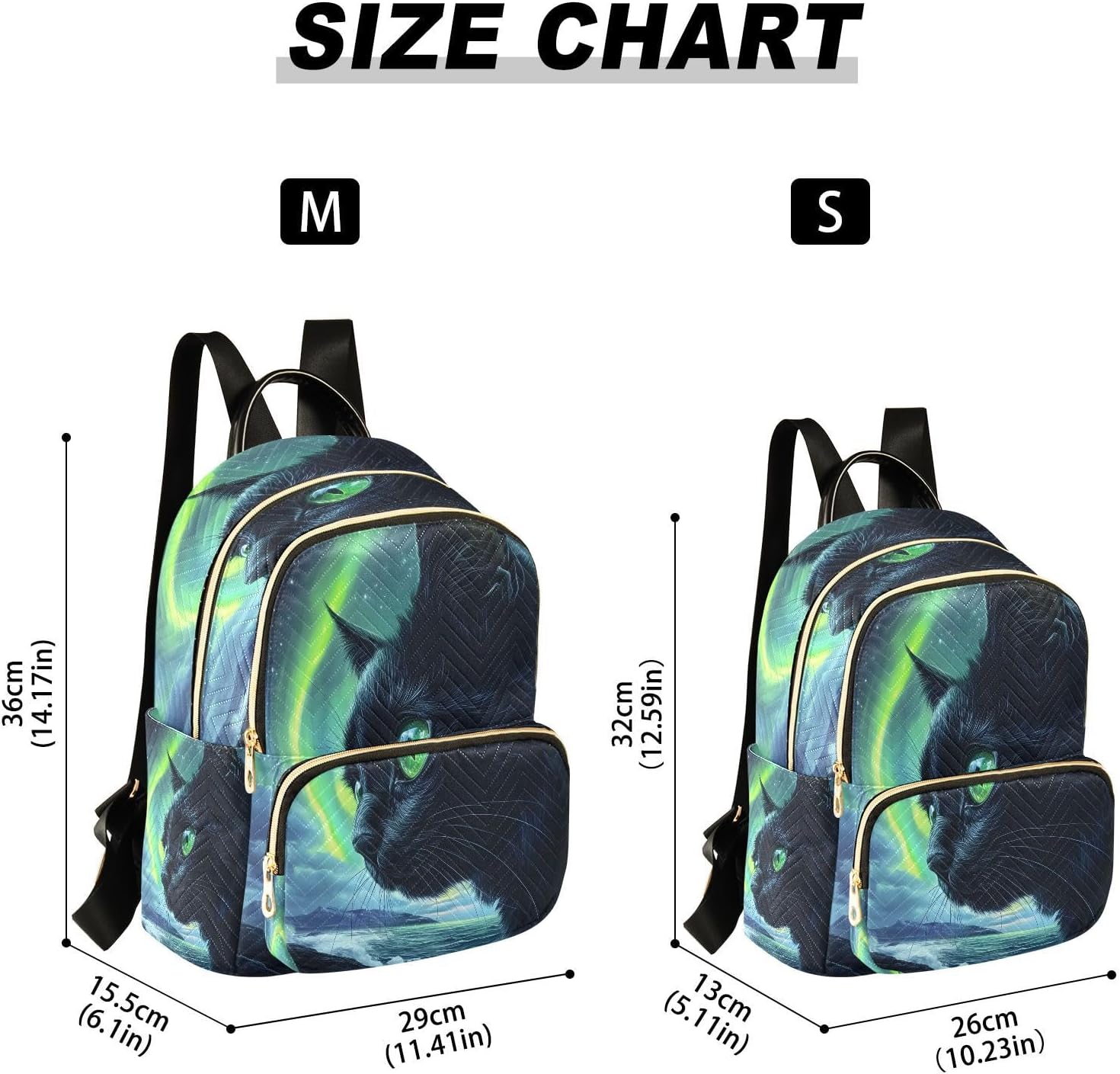 Starry Sky Aurora Cat Backpack Purse for Women Shoulder Bag Fashion Daypack Ladies Handbag Lightweight Travel Bag Rucksack