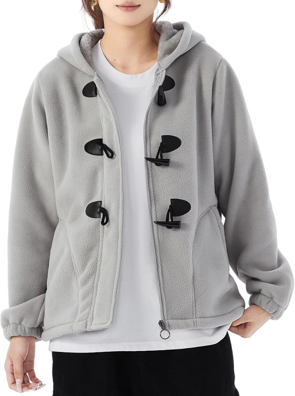 JiangWu Winter Coats for Women Full Zip Polar Fleece Jacket Sherpa Lined Outdoor Warm Coat