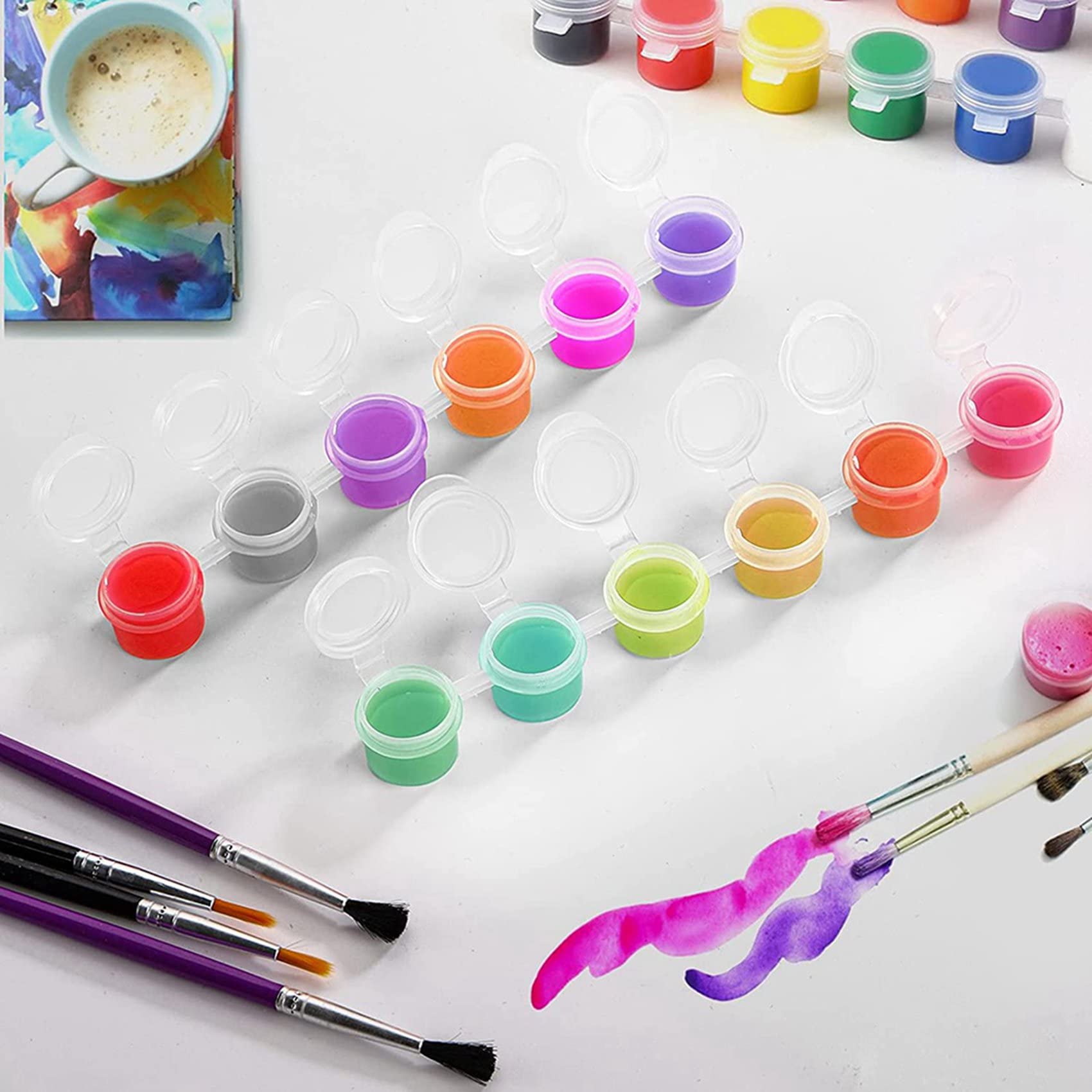 250 Streifen Farbtöpfe Streifen, 1500 Töpfe 2Ml/0.07 Oz Leere Farbe Becher Töpfe mit Deckel, für Klassen Gemälde Kunst