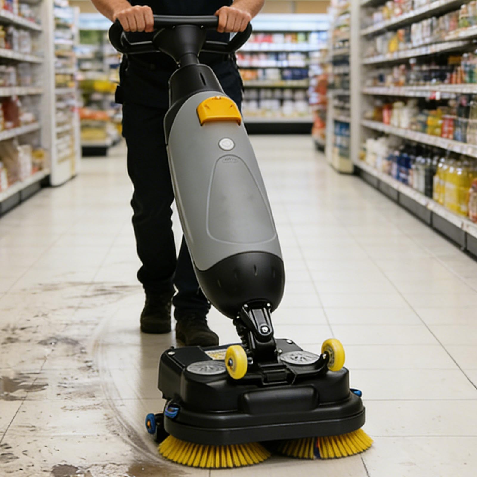 QJJML Commercial Floor Scrubber Floor Buffer | 3-in-1 Floor Scrubber Machine with 4.5L Clean Tank 7.5L Waste Tank,13000 Sq Ft/H | Floor Tile Scrubber for Apartments Villas Shared Workspaces Gray