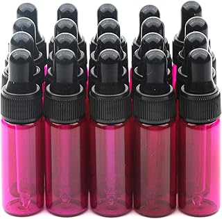 Pxyelec Botellas cuentagotas de vidrio para aceite esencial, paquete de 20 botellas vacías recargables de 5 ml con cuentagotas y tapa, color rosa