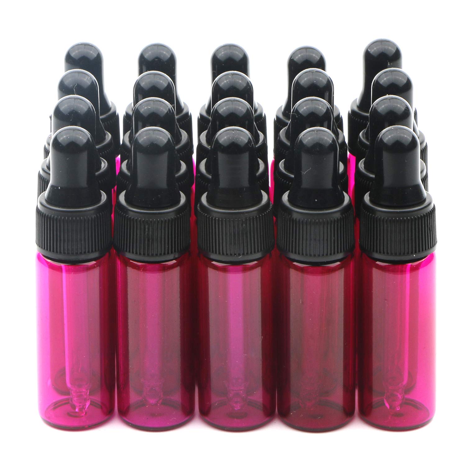 Pxyelec Pink Laboratory Glass Dropper Bottles 20 Pack - 5ml Travel Essential Oil & Perfume Bottles with Dropper, Leak-Proof Refillable Cosmetic Sample Vials, Clear Empty Small Containers for Liquids