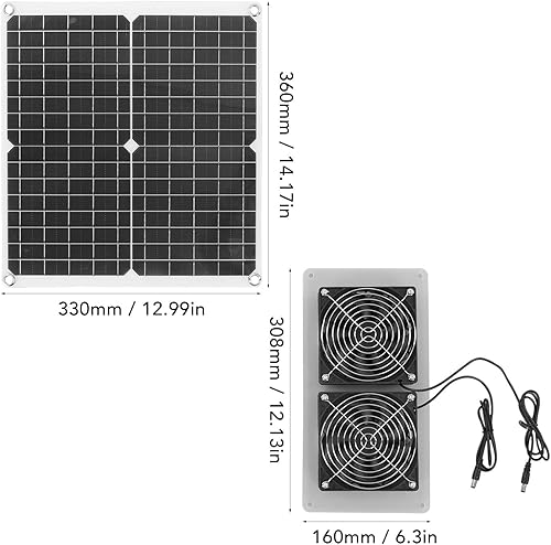 Miniatura 7 de Extractor solar, fácil de instalar, tasa de conversión del 20%, resistente a la intemperie, kit de ventilador de panel solar portátil de 18 V 25 W