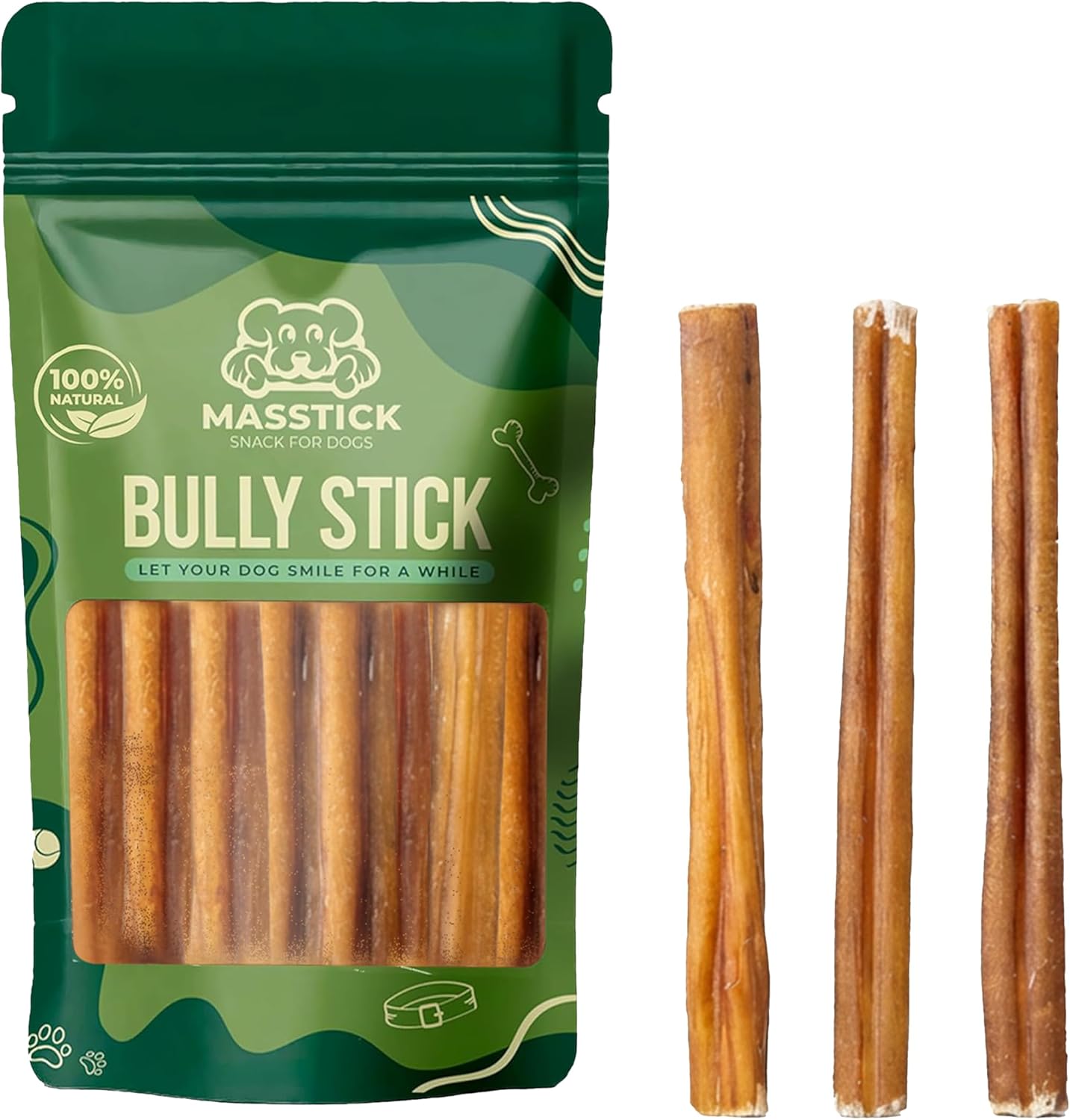 MASSTICK Normal Bully Sticks for Dogs 6 Inch – Thick Minimal Odor Beef Dog Chews – Fully Digestible Chew Sticks for Small, Medium & Large Dogs – 8oz