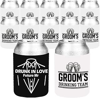 12pcs Beer Can Cooler Sleeves Bachelor Party Favors Bride And Groom Gifts Suit Dress Can Cooler Insulated Sleeves Decorations for Wedding Eve Gift for Men Groom Groomsman