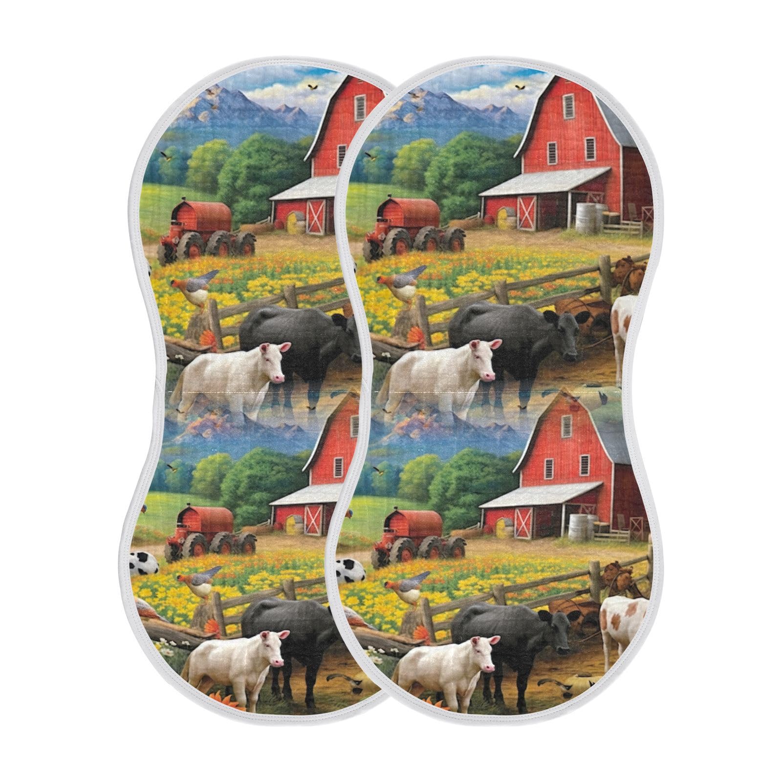 xiguaFarm Animals Baby Burp Cloths for Boys and Girls, 2 Pack Absorbent Muslin Baby Burp Cloths, Soft Newborn Towel for Unisex 22''X11''