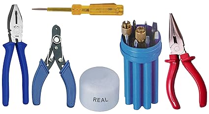 Real stf Multi Hand Tool Kit (Combination Side Cutting Plier 8 inch, Nose Plier 6 inch, Wire Stripper 6 inch, 8 Pcs Set of Screw Driver Kit, Tester with Neon Bulb) - 12 Pc