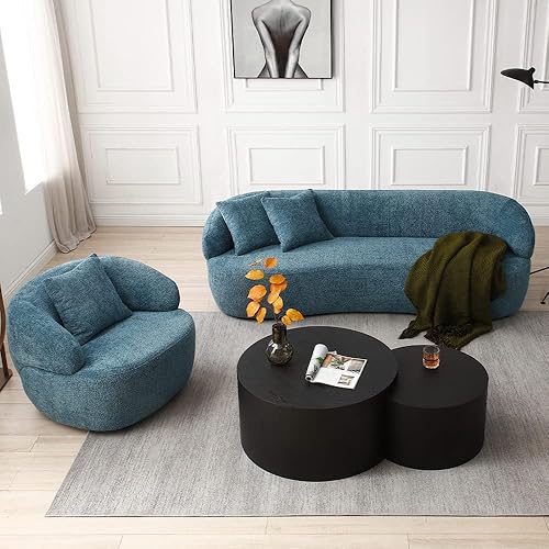 Miniatura 13 de WILLIAMSPACE Sofá curvo moderno de lujo con asiento giratorio redondo y decorativo, juego de 2 piezas, sofá tapizado de tela boucle con 3 cojines