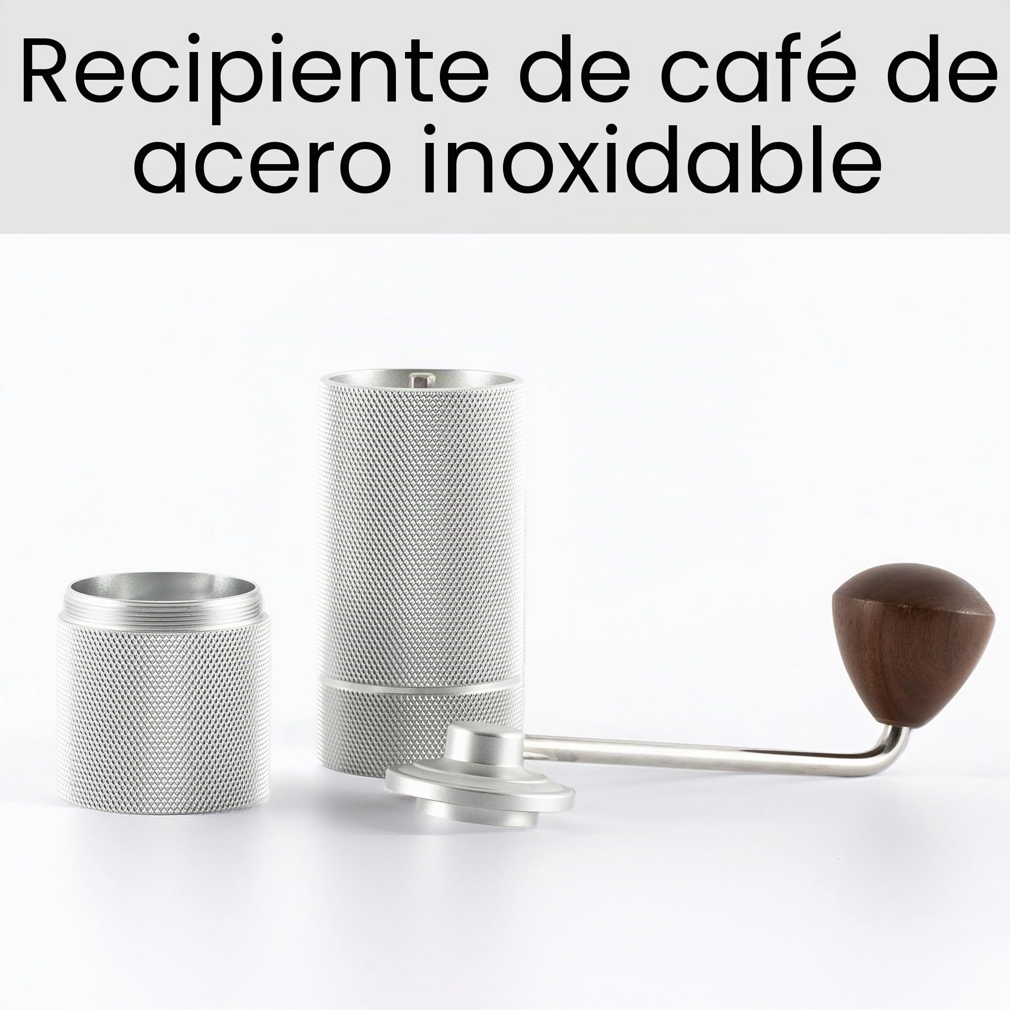 Hanseküche Molinillo de café - Molinillo de café manual con mecanismo de precisión de acero inoxidable y mango de madera - Molinillo cónico para espresso, molinillo de café, acero inoxidable (plata