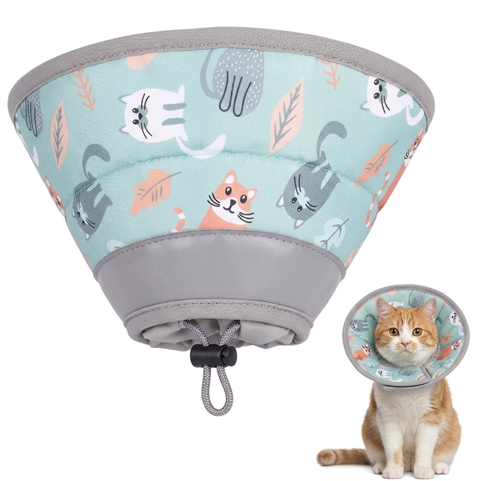 Halskrause Katze Weich, Einstellbarer Halskrause Katze Halsband, Weiche Schutzvorrichtung Für Haustiere, Halsband Weich Kragen für Katzen, Welpenund Kleine Hunde (Grün, M)