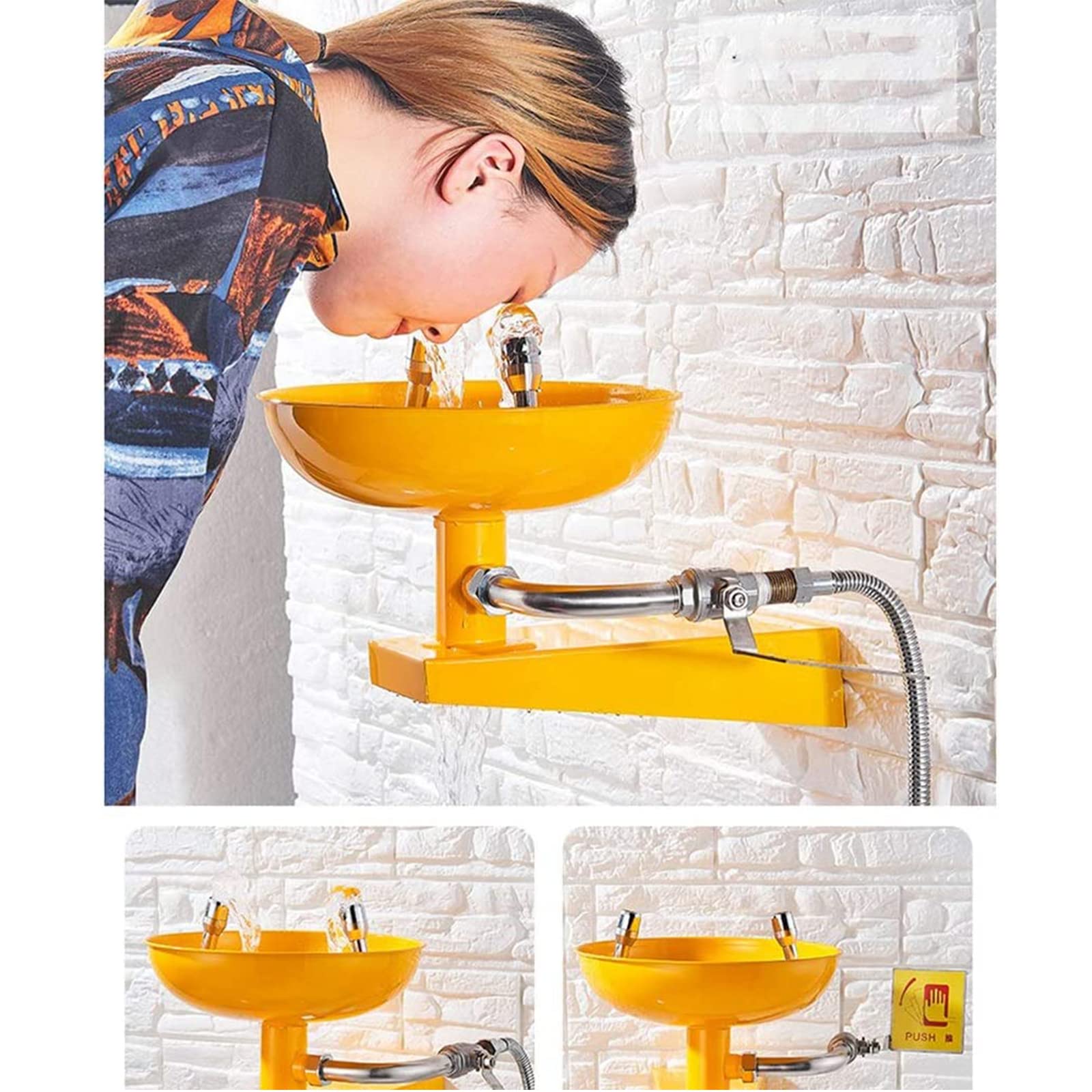 Station de lavage oculaire - Station de lavage oculaire murale en acier inoxydable avec deux têtes de pulvérisation - Stations de lavage oculaire d'urgence - Fonctionnement mains libres et premi