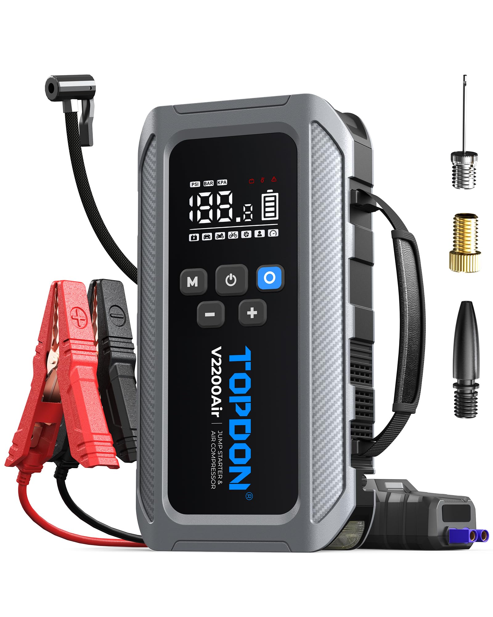 TOPDON V2200Air Power Bank di avviamento per auto con compressore d'aria da 150 PSI, motore diesel da 8 l e benzina da 6 l, avviatore automatico (avvio immediato in 2 secondi), compressore pneumatico