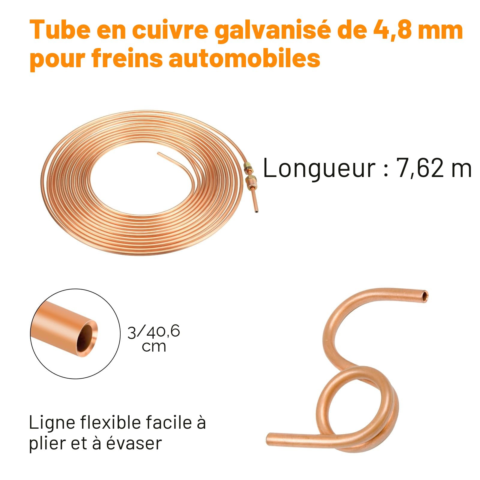 Kit Tuyau Frein Voiture, 7,62m de Ø4,75mm + Ø6,35 mm en Acier Cuivré avec 32 Raccords de Durite de Frein + 10 Connecteurs, IdéAl Pour Les SystèMes De Freinage Hydrauliques De Voiture