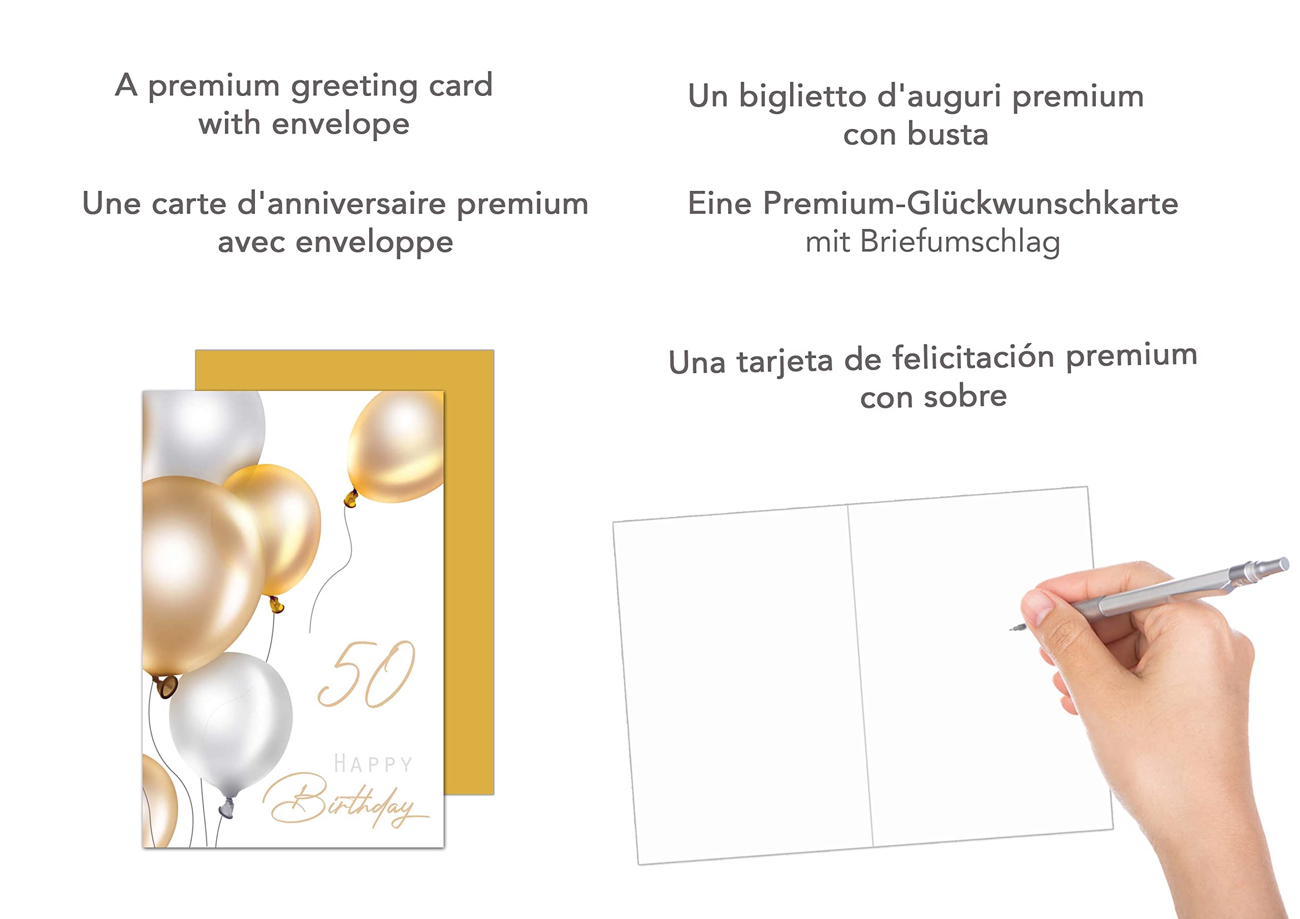 Biglietto Auguri 50° Compleanno Per Lei – Con Busta, Design Rosa Glitterato, Drink, Senza Testo Interno – Edition Seidel - 3
