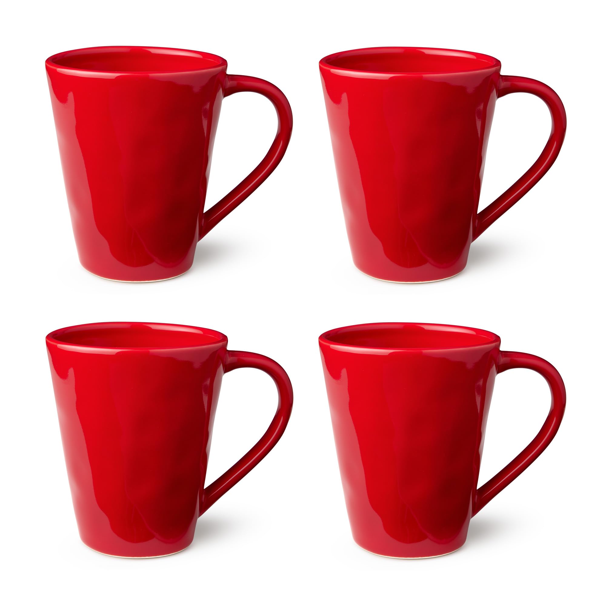 Beerenrot Weihnachtstassen 4er Set - Lebendige rote Keramik-Kaffeetassen für Feiertage, Winterkakao, Alltag - Langlebiges, spülmaschinenfestes Steingut - Festliche Heißgetränkebecher
