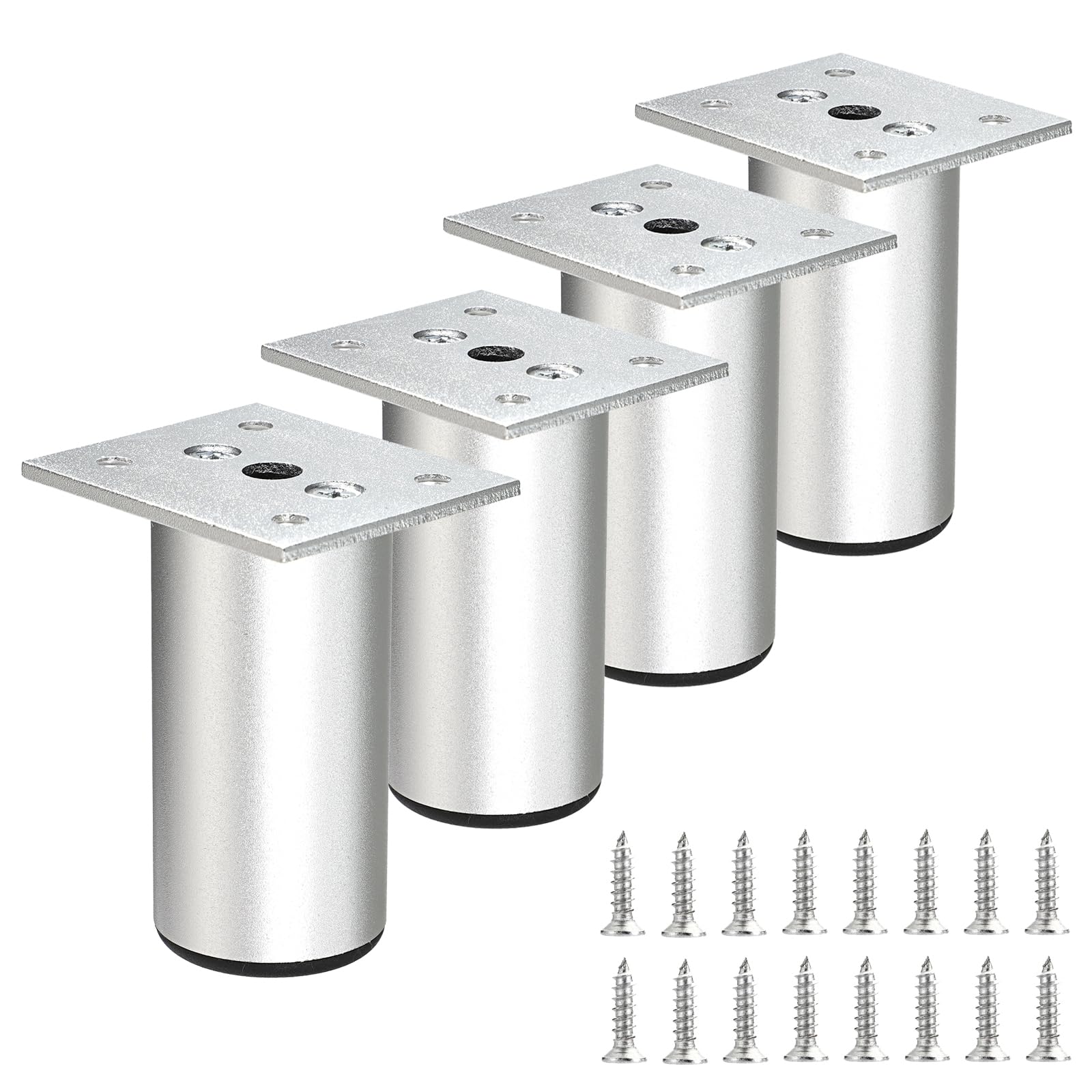SUMTree 8cm 4 Stück Möbelfüße aus Alulegierung Schrankfüße Beine für Stühle Tisch Schrank Schreibtisch Sofa Möbelbeine mit Schrauben Einfachen Montage Runde(Silber)