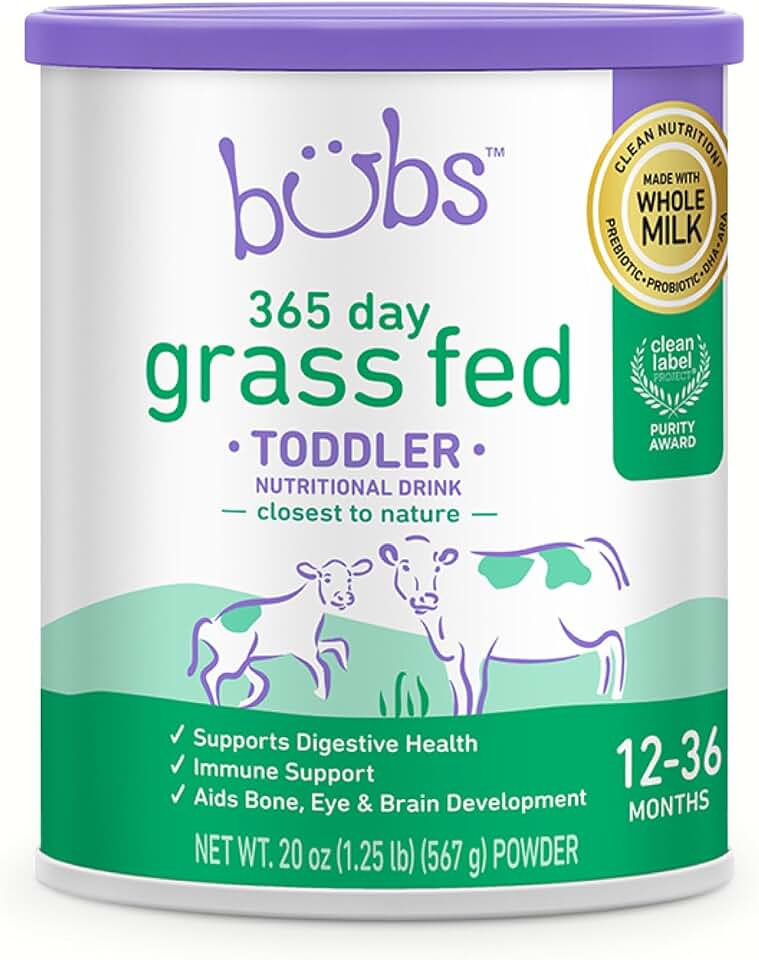 Bubs 365 Grass Fed 幼兒 Nutritional Drink, 非基因改造 Whole Milk-Based 配方奶粉, 適用於 孩童 12-36 個月, 20 盎司