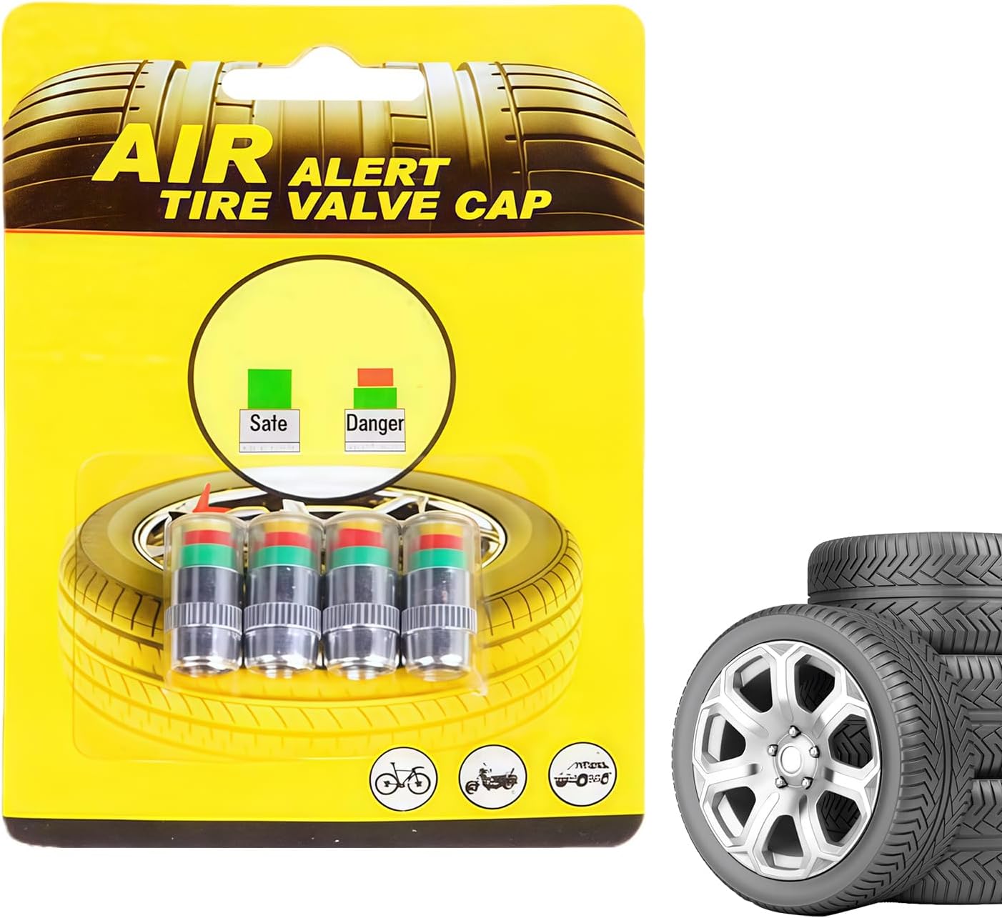 4-Pack Tire Pressure Monitoring Caps - Visual Sensor Indicator & Warning Alert | Universal Tire Pressure Valve Stem Covers For Automotive Safety | Monitor Caps For Cars, SUVs And Motorcycles