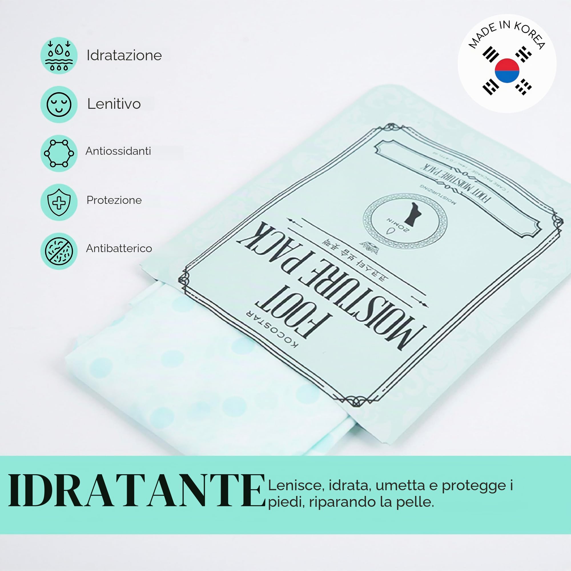 3 calzini maschera per piedi: 2 scrub (peeling) e 1 idratante. Trattamento per rinnovare e idratare la pelle dei piedi. Con AHAs, acido ialuronico e attivi lenitivi e rinfrescanti.
