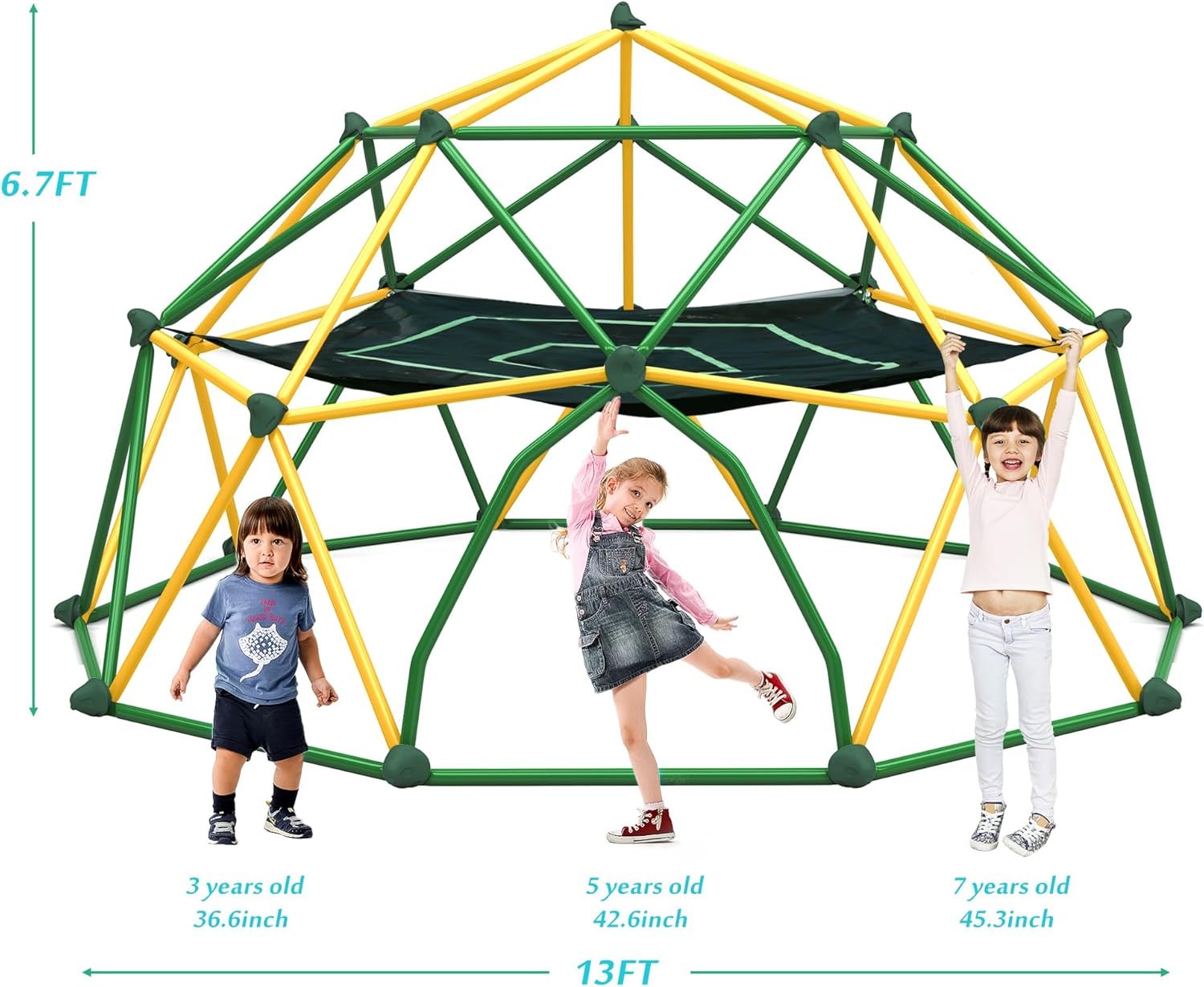 Virubi 13 FT Climbing Dome with Hammock for Kids 3-10, Outdoor Play Equipment Supporting 1000 lbs, Anti-Rust Jungle Gym, Easy Assembly Geometric Dome Climber Play Center